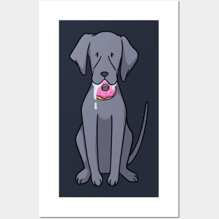 Dog eating donut cartoon Posters and Art